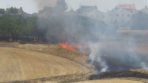 High angle view of fire on field