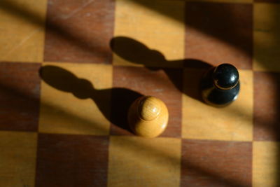 High angle view of green table