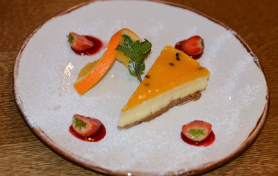 High angle view of food in plate on table