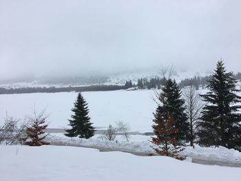 Scenic view of frozen lake against sky during winter