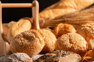 Close-up of bread on display at store