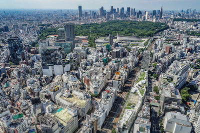 High angle view of buildings in city