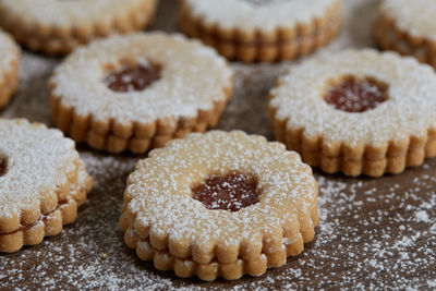 High angle view of cookies