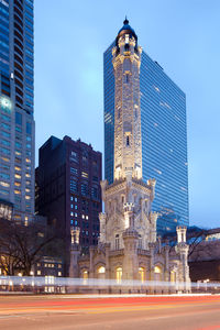 Chicago, illinois, united states - skyline of michigan avenue and water tower at dusk.