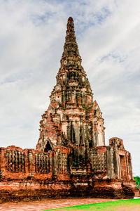 Low angle view of old building in ayutthaya province under the blue sky