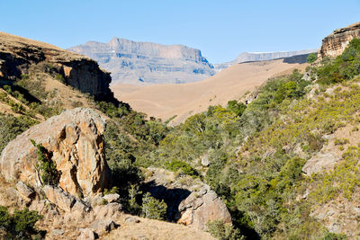 Scenic view of mountains against clear sky