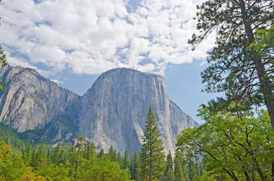 Low angle view of rocky mountain against sky