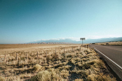 Scenic view of landscape against clear blue sky