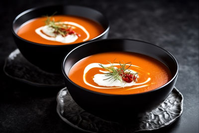 Close-up of soup in bowl on table