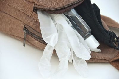High angle view of hat on table