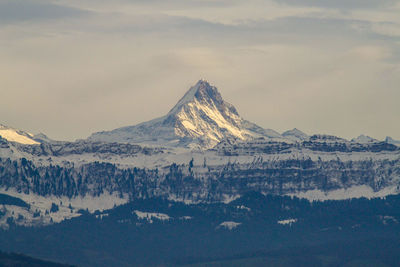 Scenic view of snowcapped mountains against sky