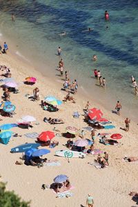 High angle view of people at beach