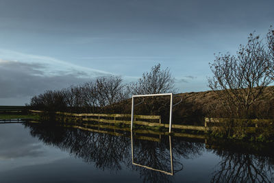 Reflection of trees in lake against sky