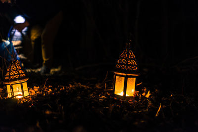 Close-up of illuminated lantern at night