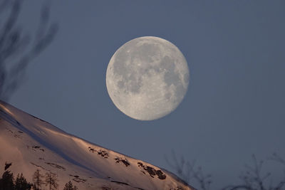 Low angle view of snowcapped mountains against sky at night