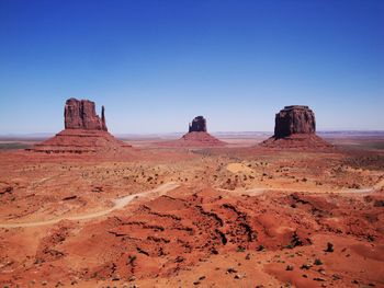 Scenic view of desert against blue sky