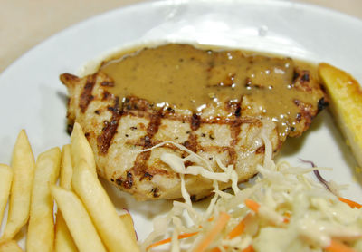 Close-up of meat served in plate