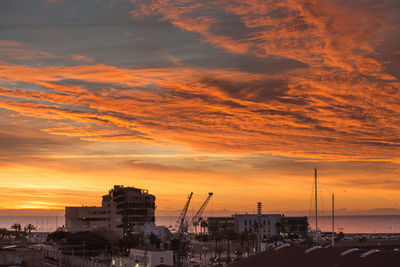 Buildings against sky during sunset