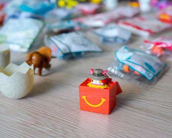 Close-up of toys on table