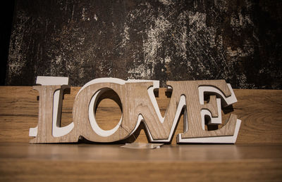 Text on wooden table