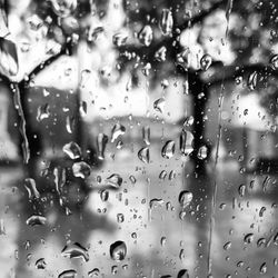 Full frame shot of wet glass window in rainy season