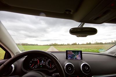 Vintage car seen through windshield