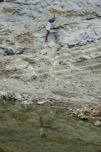 High angle view of man on beach