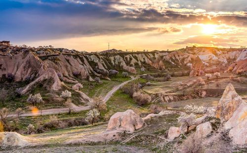 Panoramic view of landscape against sky during sunset