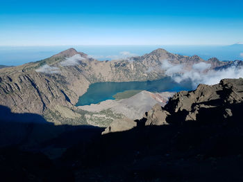 Panoramic view of volcanic mountain against sky