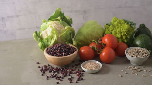 High angle view of vegetables on table