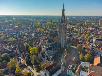 High angle view of buildings in city