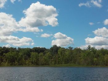 Scenic view of lake against cloudy sky