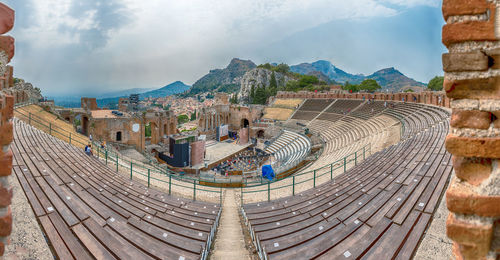 Scenic view inside the ancient theatre of taormina, sicily, italy