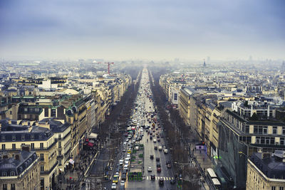 High angle view of cityscape against sky