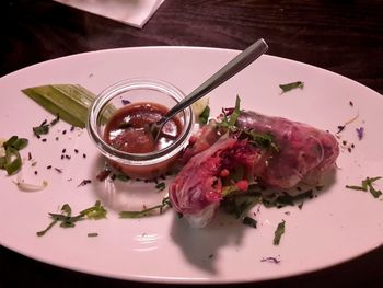High angle view of food on plate