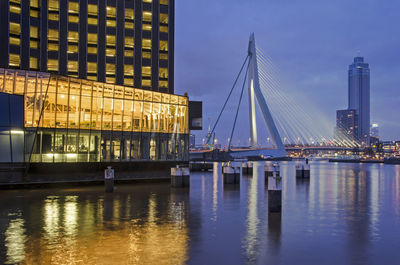 Rotterdam bridge and river in the blue hour