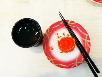 High angle view of dessert in bowl on table