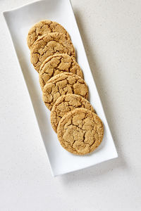 High angle view of cookies in plate