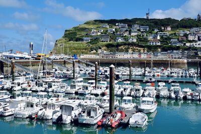 Boats moored in harbor