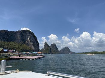 Scenic view of bay against sky