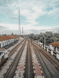 Railroad station platform against sky