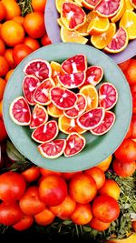 High angle view of orange fruits