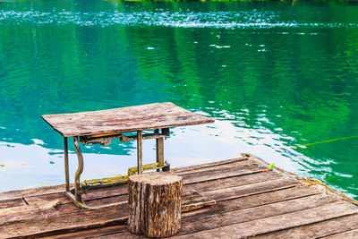 High angle view of pier on lake