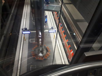 High angle view of escalator in city