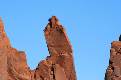 Low angle view of rock formations against blue sky