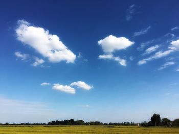 Scenic view of field against blue sky