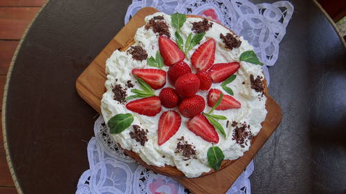 High angle view of dessert on table
