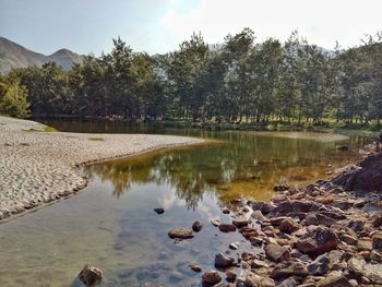 Scenic view of lake against sky
