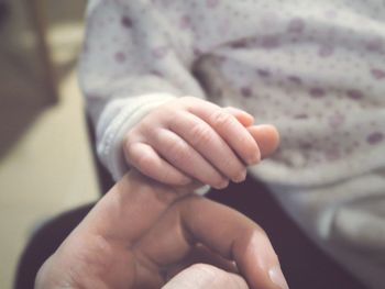 Cropped hand of baby girl holding finger