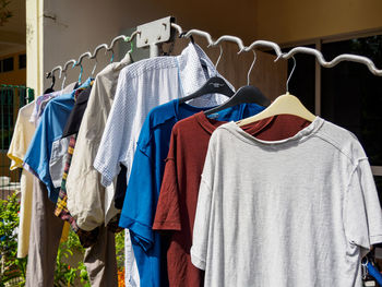 Clothes drying on rack at store